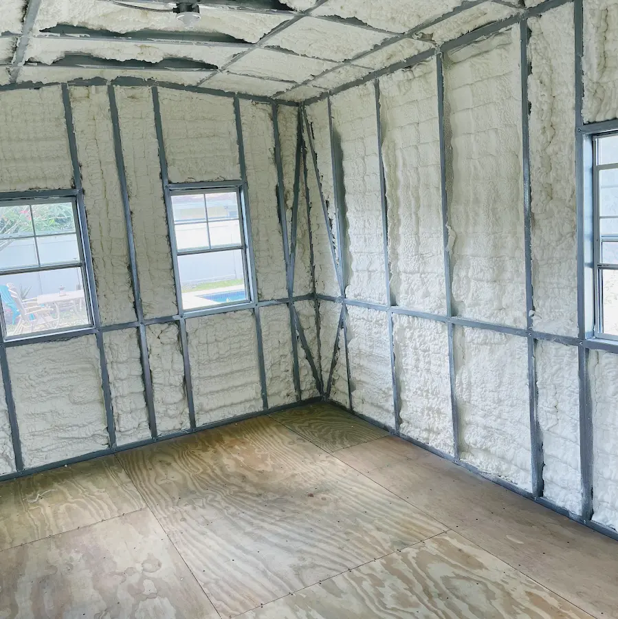 Closed-cell spray foam insulation applied to wall cavities in a residential project in Northbridge